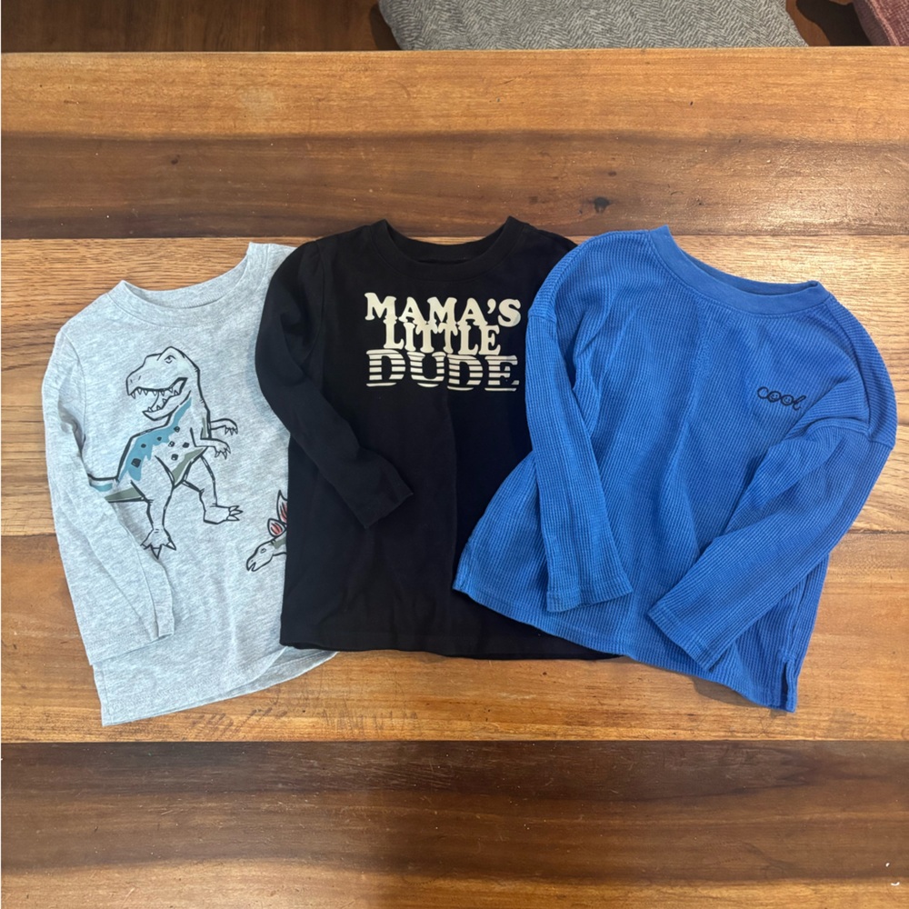 BUNDLE 3 Long Sleeve Shirt Gray Black & Blue Graphic & Solid Sz 2T Toddler Boys